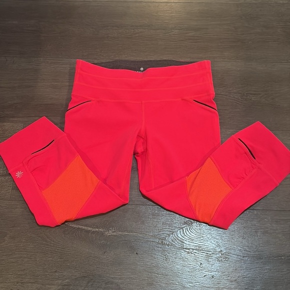 Athleta Relay Capri Pants Size Small Neon Pink/Orange/Heather Grey - Picture 8 of 12